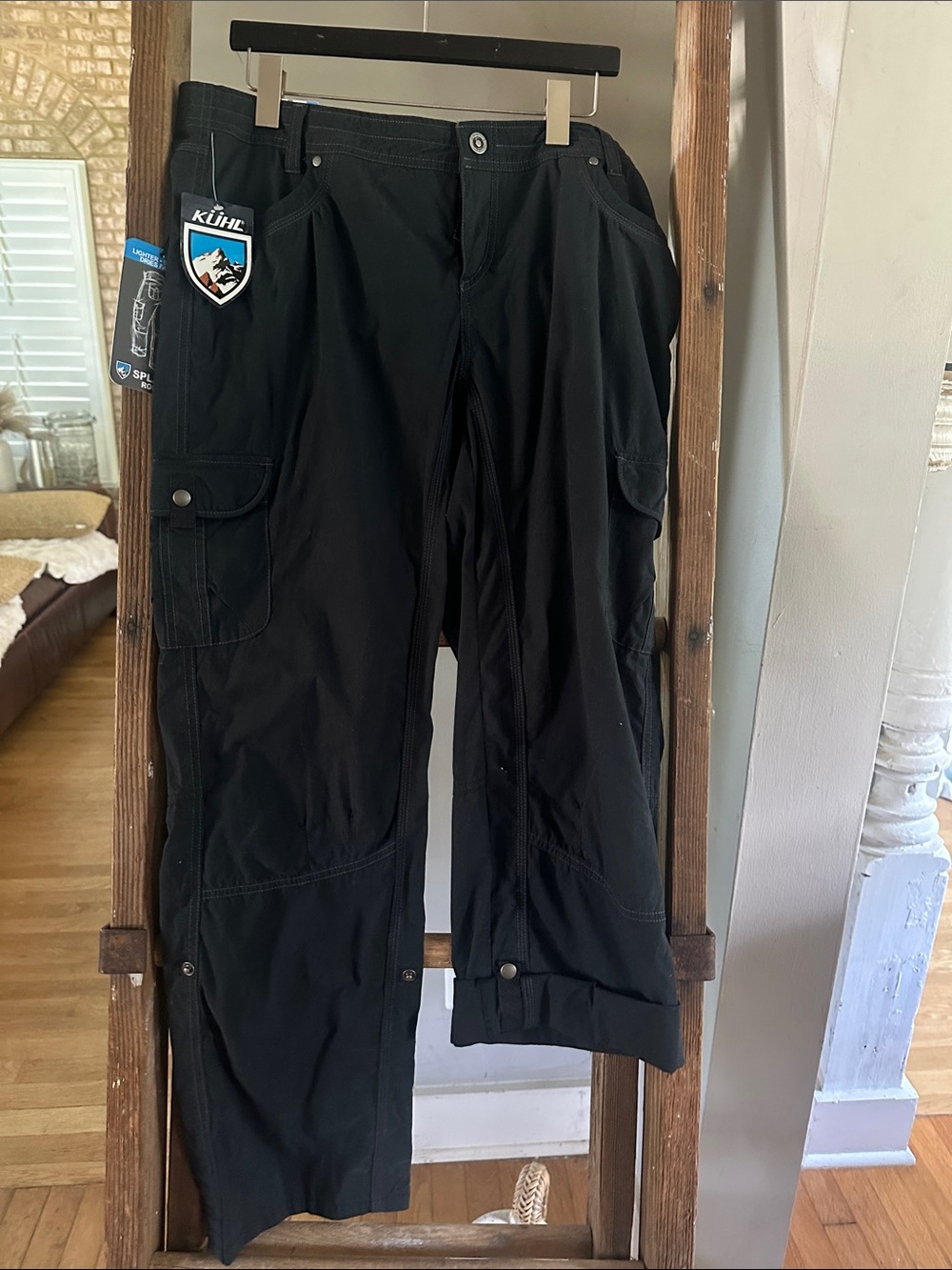 KUHL UBERKUHL STRETCH SPLASH ROLL UP PANTS BLACK 16 NEW